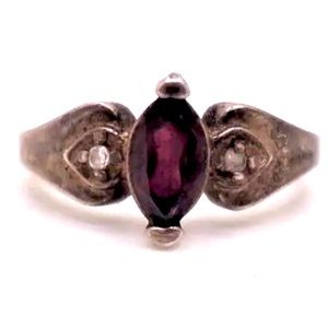Antique Garnet Diamond Sterling Silver Ring Size 7 US